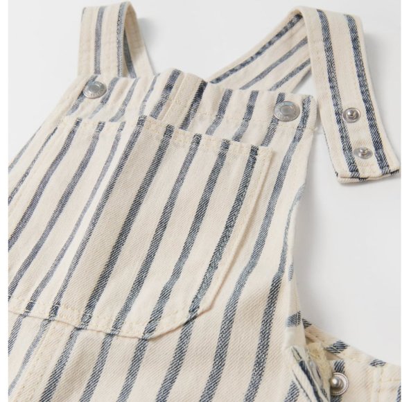 Zara cream/nvy STRIPED DENIM OVERALLS NWT 12-18mo - Picture 1 of 3